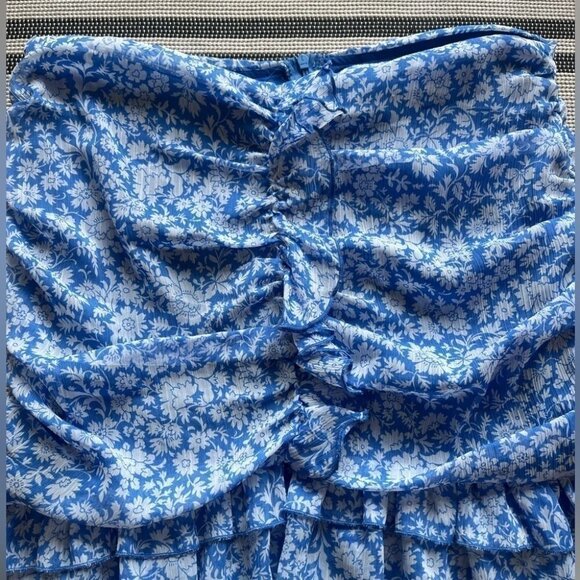 Zara Women’s Draped Floral Print Blue &  White Mini Ruffle Skirt - Picture 6 of 12